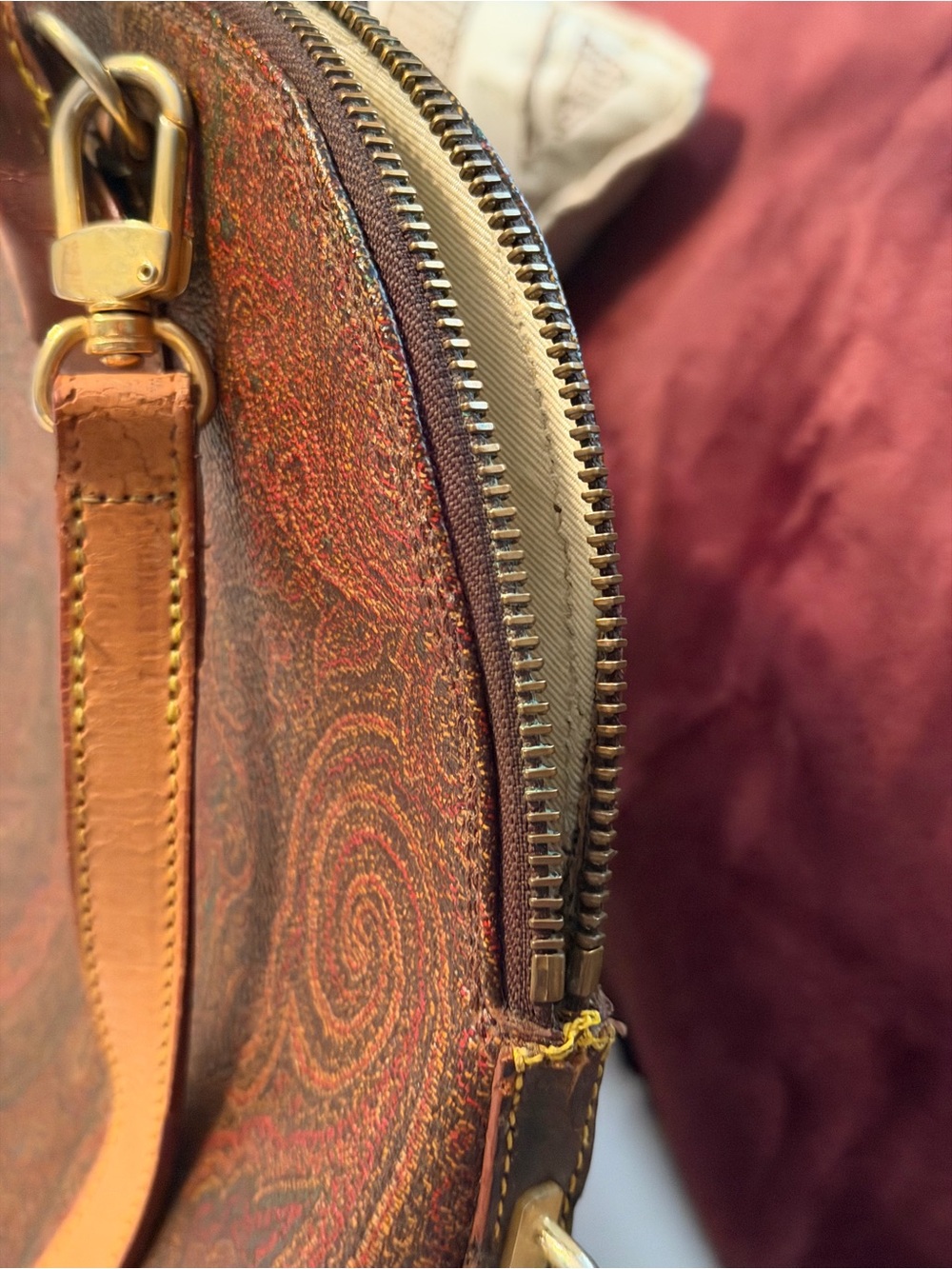 Vintage Etro two- way Leather-Trim Paisley Dome Satchel/Crossbody - Picture 6 of 16